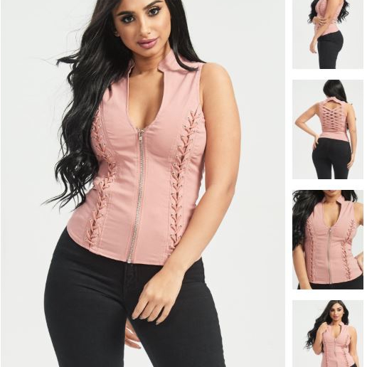 Ladies Front Lace Up Back Cut Out Detail Top